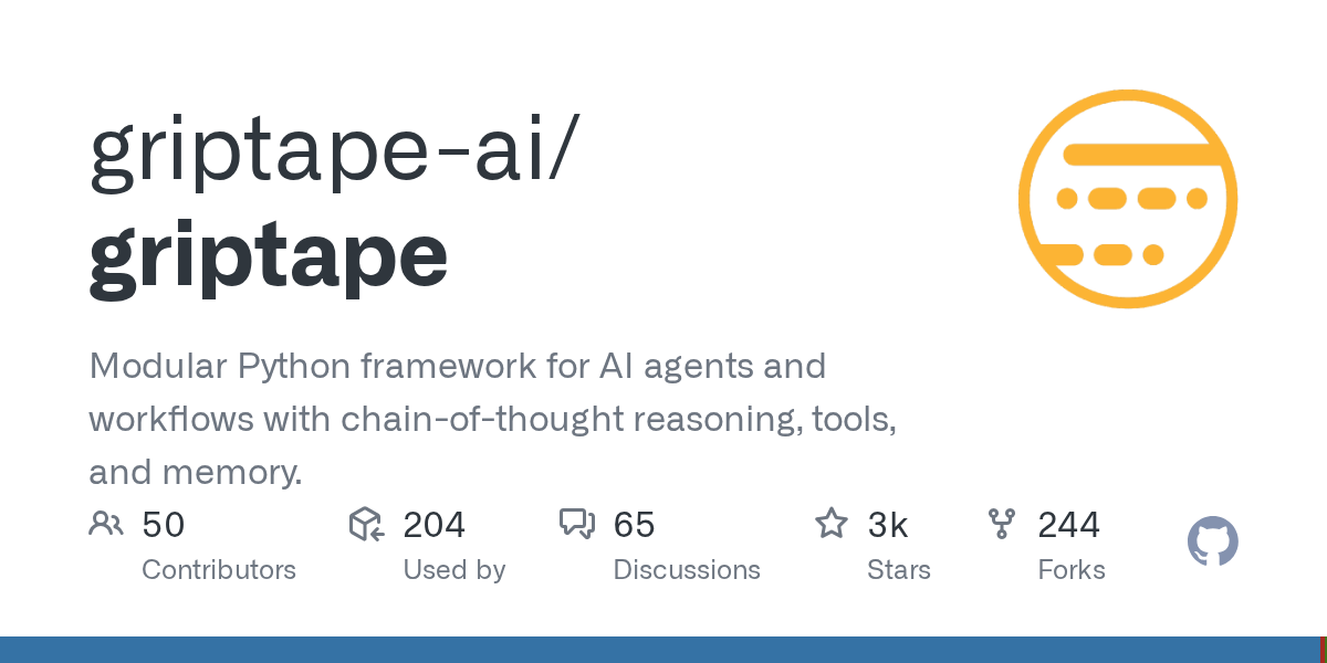 Griptape: Modular Python Framework for AI Agents and Workflows