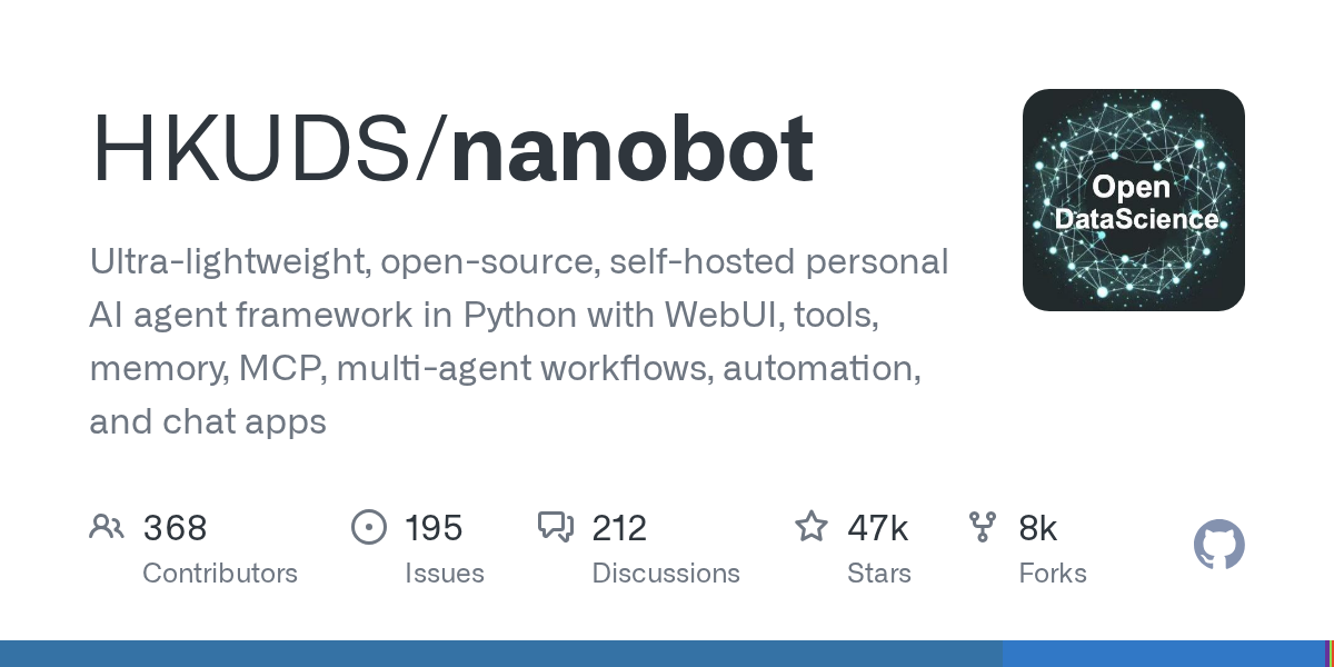 nanobot: An Ultra-Lightweight, Self-Hosted Personal AI Agent Framework