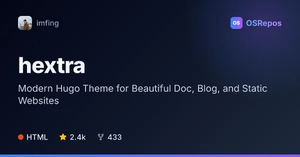 Hextra: Modern Hugo Theme for Beautiful Doc, Blog, and Static Websites