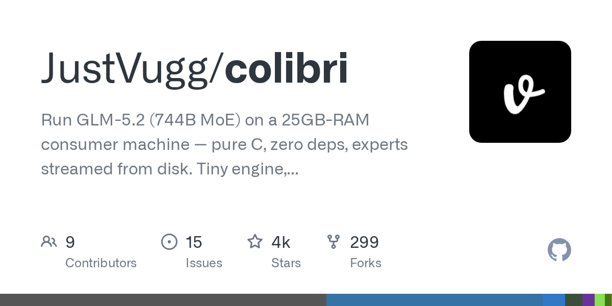 Colibri: Run 744B GLM-5.2 MoE on Consumer Machines with Pure C