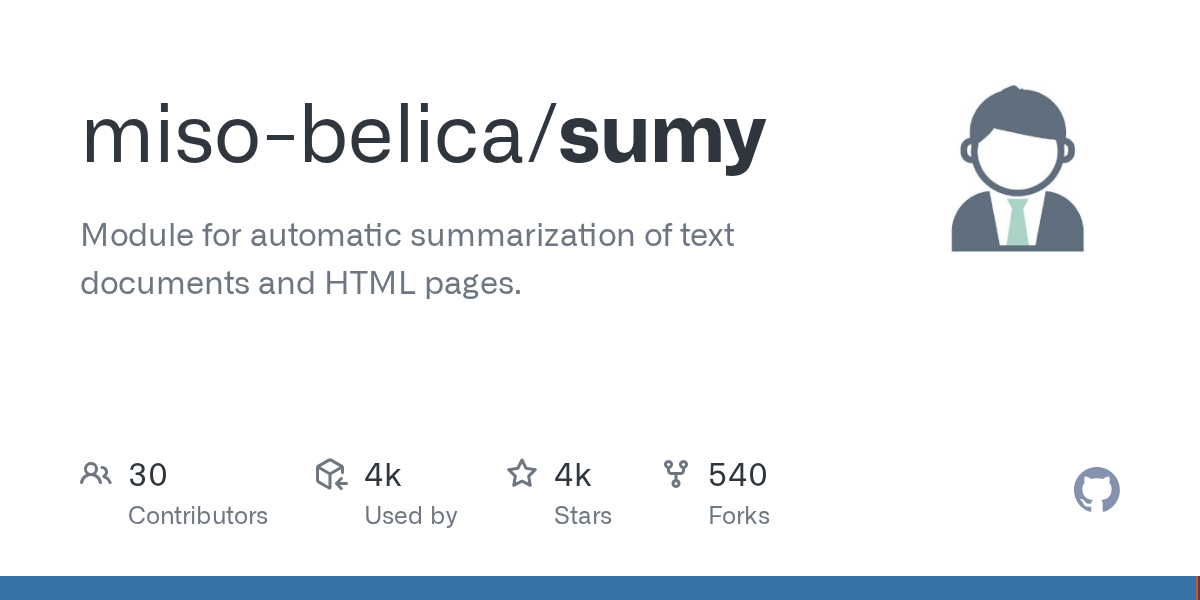sumy: Automatic Text Summarization for Documents and HTML Pages