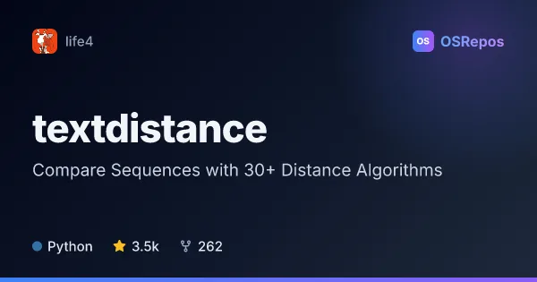 textdistance: Compare Sequences with 30+ Distance Algorithms