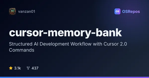 cursor-memory-bank: Structured AI Development Workflow with Cursor 2.0 Commands
